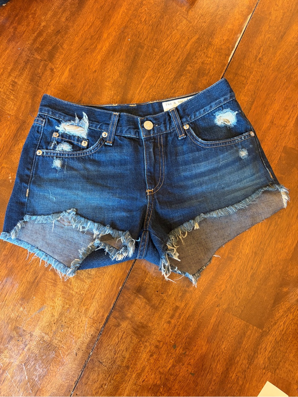 Rag & Bone Doris Cutoff Denim Shorts Sz 24 Distressed Dark Wash